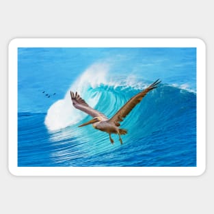 Brown Pelican Wings and Waves Sticker